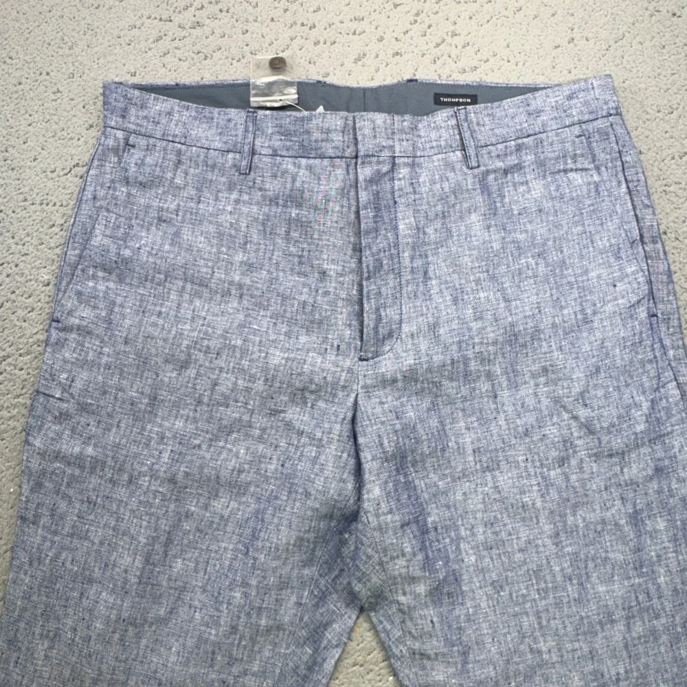 J.Crew Thompson Dress Pants Mens 33x30 Blue White 100% Linen Flat Front Trousers